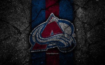 4k, Colorado Avalanche, logo, hockey club, NHL, black stone, Western Conference, USA, Asphalt texture, hockey, Central Division