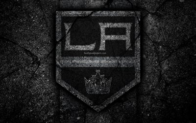4k, Los Angeles Kings, logo, hockey club, NHL, black stone, Western Conference, USA, LA Kings, Asphalt texture, hockey, Pacific Division