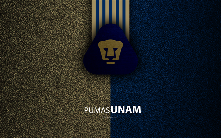 Club Nacional, Pumas UNAM, 4k, deri doku, logo, Meksika Futbol Kul&#252;b&#252;, altın mavi &#231;izgiler, Lig MX, real, Mexico City, Meksika, futbol