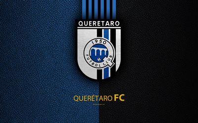 Queretaro FC, ESPN FC, Gallos Blancos de Queretaro, 4k, leather texture, logo, Mexican football club, black and blue lines, Liga MX, Primera Division, Santiago de Queretaro, Mexico, football