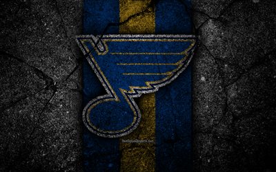 4k, St Louis Blues, logo, h&#243;quei clube, NHL, pedra preta, Confer&#234;ncia Oeste, EUA, A textura do asfalto, h&#243;quei, Divis&#227;o Central