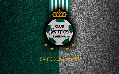 Santos Laguna, 4k, textura de couro, logo, Mexicana de futebol do clube, verde branco linhas, Liga MX, Primeira Divis&#227;o, Torre&#243;n, Mexico, futebol