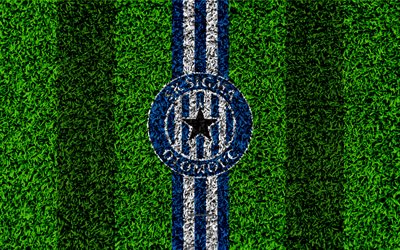 SK Sigma Olomouc, 4k, logo, football gazon, bleu, blanc, lignes, tch&#232;que, club de football, texture d&#39;herbe, 1 Liga, Olomouc, R&#233;publique tch&#232;que, tch&#232;que Premi&#232;re Ligue de football