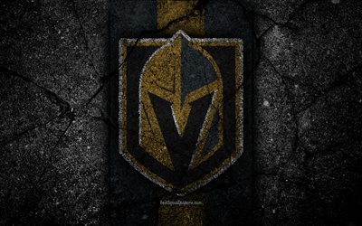 4k, Vegas Golden Knights, logotyp, hockey club, NHL, svart sten, V&#228;stra Konferensen, USA, Asfalt konsistens, hockey, Pacific Division