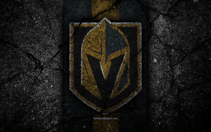 4k, Vegas Golden Knights, logo, hockey club, NHL, pietra nera, la Western Conference, USA, Asfalto texture, hockey, Pacific Division