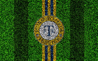 Teplice FC, 4k, logo, football lawn, yellow blue lines, Czech football club, grass texture, 1 Liga, Teplice, Czech Republic, Czech First League, football, FK Teplice