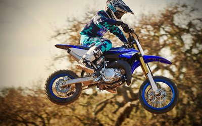 Yamaha YZ65, 4k, extreme, 2018 polkupy&#246;r&#228;&#228;, lent&#228;v&#228; moottoripy&#246;r&#228;, YZ65, ratsastaja, motocross, Yamaha