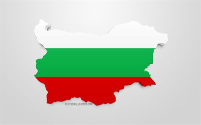 3d de la bandera de Bulgaria, la silueta del mapa de Bulgaria, arte 3d, b&#250;lgaro bandera, Europa, Bulgaria, la geograf&#237;a, la silueta 3d