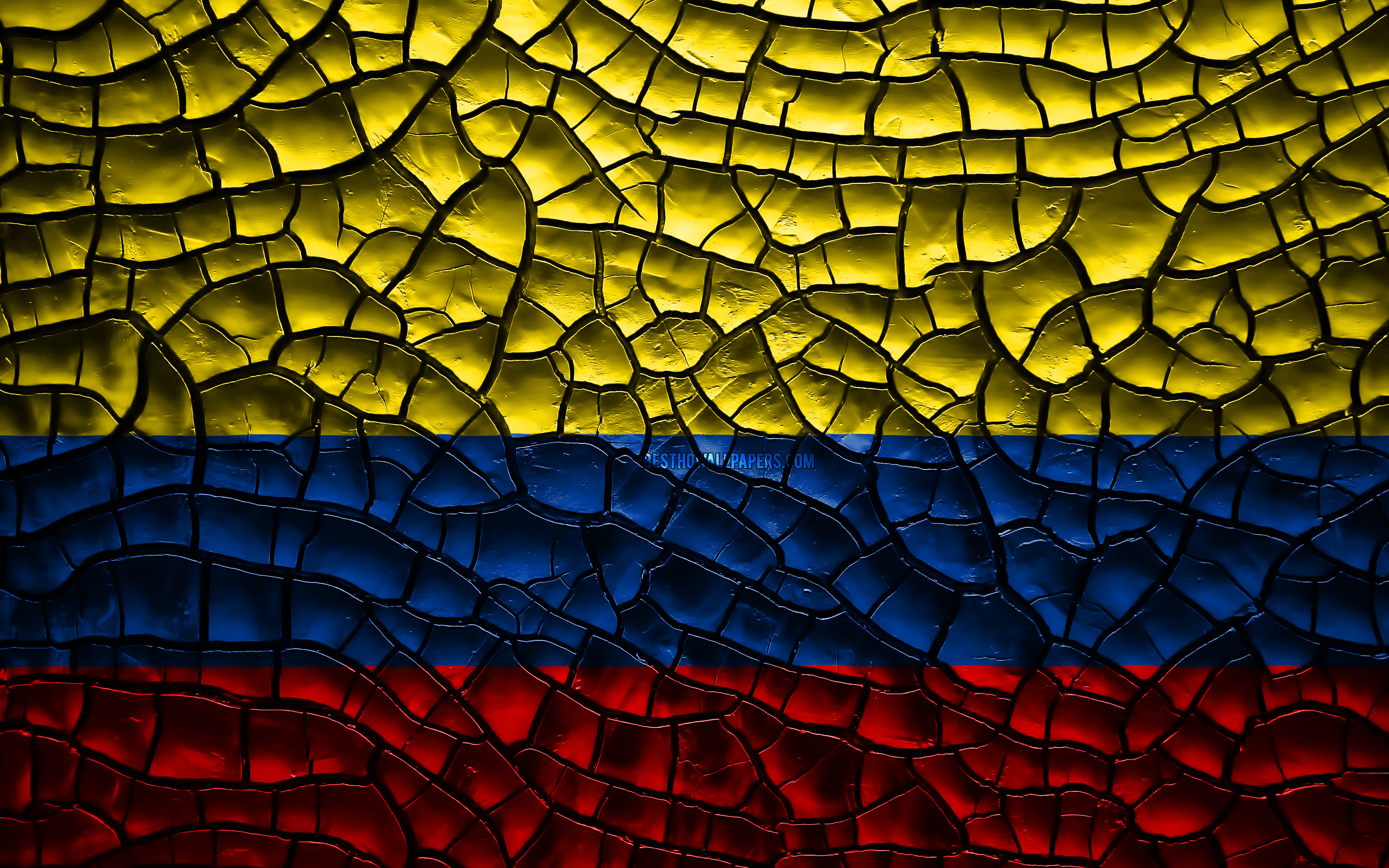 Descargar fondos de pantalla Bandera de Colombia, 4k, agrietado suelo,  América del Sur, bandera Colombiana, arte 3D, Colombia, países de América  del Sur, los símbolos nacionales, Colombia 3D de la bandera monitor