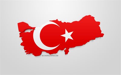 3d bandeira da Turquia, silhueta da Turquia, Arte 3d, Turquia bandeira, Europa, A turquia, geografia, 3d silhueta