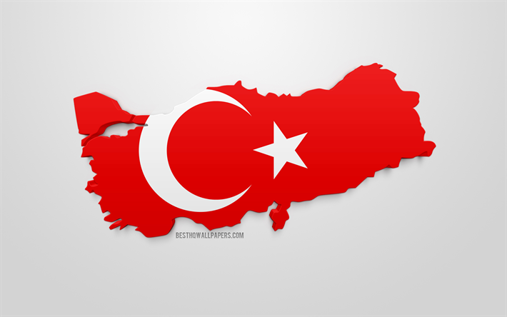 3d drapeau de la Turquie, la silhouette de la Turquie, art 3d, drapeau de la Turquie, l&#39;Europe, la Turquie, la g&#233;ographie, la 3d silhouette
