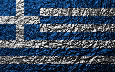 Yunanistan, 4k bayrak, metal doku, dalgalar doku, Yunan bayrağı, ulusal sembol, Avrupa, metal arka plan