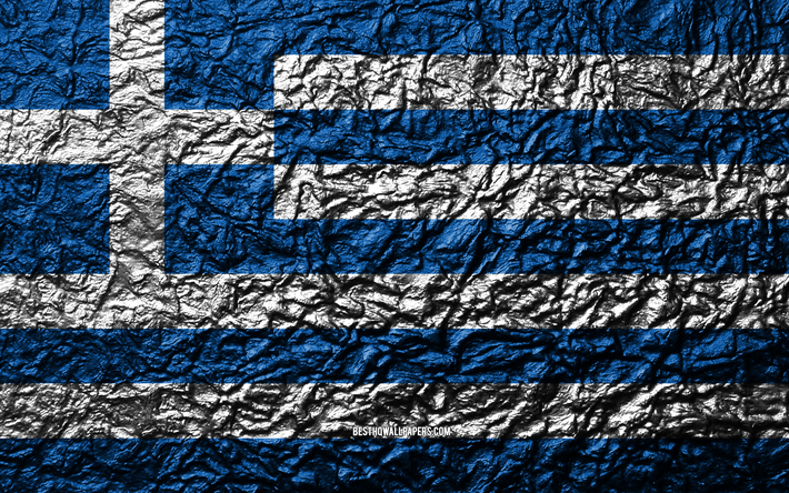 Flag of Greece, 4k, metal texture, waves texture, Greek flag, national symbol, Greece, Europe, metal background