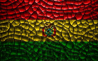 Flag of Bolivia, 4k, cracked soil, South America, Bolivian flag, 3D art, Bolivia, South American countries, national symbols, Bolivia 3D flag