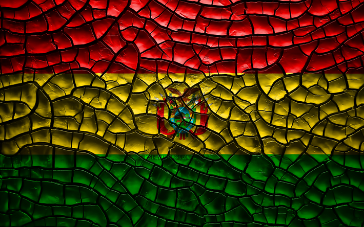 Bandiera della Bolivia, 4k, incrinato suolo, America del Sud, Bolivia bandiera, 3D, arte, Bolivia, paesi del Sud america, simboli nazionali, Bolivia 3D bandiera