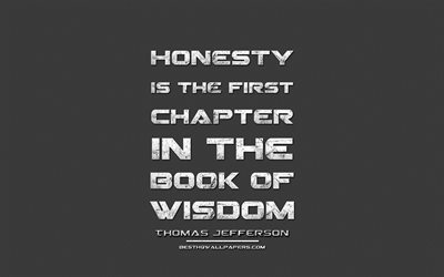 Honesty is the first chapter in the book of wisdom, Thomas Jefferson, grunge metal text, quotes about wisdom, Thomas Jefferson quotes, inspiration, gray fabric background