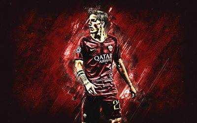 Nicolo Zaniolo, maroon stone, AS Roma, Serie A, Italy, italian footballers, soccer, Zaniolo, grunge, Roma FC, creative