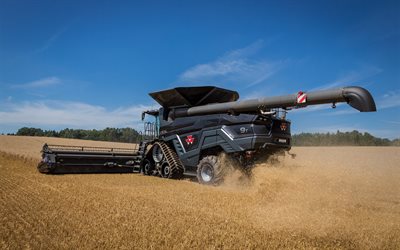 Massey Ferguson Ideal 9T, a sega do trigo, moderno combinar, equipamentos agr&#237;colas, campo de trigo, combinar em lagartas, a colheita conceitos
