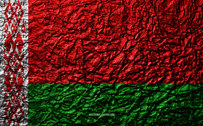 旗のベラルーシ, 4k, 石質感, 波の波の質感, ベラルーシのフラグ, 国立シンボル, ベラルーシ, 欧州, 金属の背景