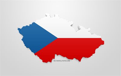 Silhouette of the Czech Republic, 3d flag of Czech Republic, 3d art, Czech Republic flag, Europe, Czech Republic, geography, 3d silhouette