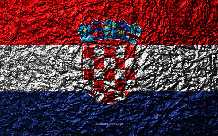 flagge von kroatien, 4k, stein, textur, wellen, kroatien, fahne, national, symbol, europa -, stein-hintergrund