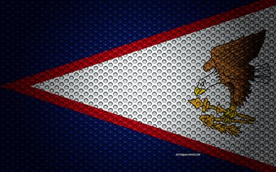 Flag of American Samoa, 4k, creative art, metal mesh texture, American Samoa flag, national symbol, American Samoa, Oceania, flags of Oceania countries