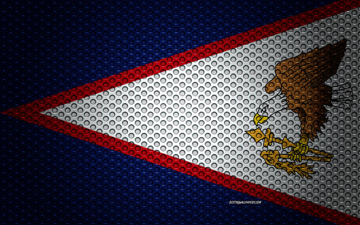 Lippu American Samoa, 4k, creative art, metalli mesh rakenne, Amerikan Samoan lippu, kansallinen symboli, Amerikan Samoa, Oseania, liput Oseania maissa