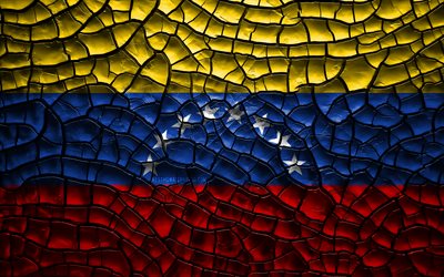 علم فنزويلا, 4k, تصدع التربة, أمريكا الجنوبية, العلم الفنزويلي, الفن 3D, فنزويلا, بلدان أمريكا الجنوبية, الرموز الوطنية, فنزويلا 3D العلم