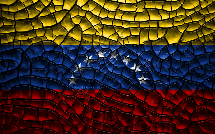 Flaggan i Venezuela, 4k, sprucken jord, Sydamerika, Venezuelas flagga, 3D-konst, Venezuela, Sydamerikanska l&#228;nder, nationella symboler, Venezuela 3D-flagga