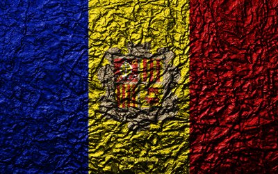 Lipun Andorra, 4k, kivi rakenne, aallot rakenne, Andorran lippu, kansallinen symboli, Andorra, Euroopassa, kivi tausta