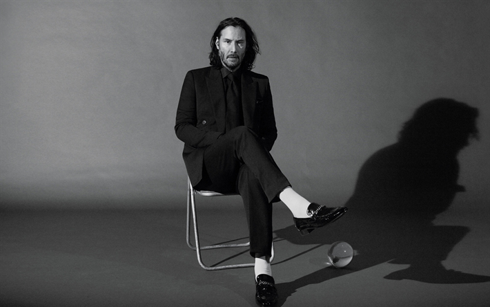 Keanu Reeves, Canadian actor, Hollywood star, photoshoot, monochrome
