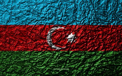 Flagga Azerbajdzjan, 4k, sten struktur, v&#229;gor konsistens, Azerbajdzjans flagga, nationell symbol, Azerbajdzjan, Europa, sten bakgrund