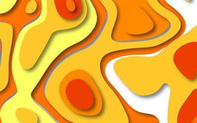 オレンジpapercut背景, 4k, 幾何学的な美術, 創造, papercut質感, 3d質感, オレンジ色の背景, papercut背景