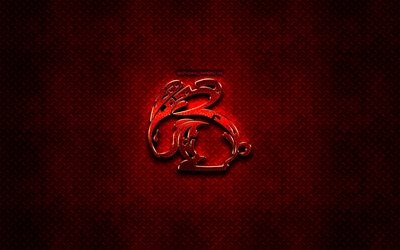 Kanin, red djur tecken, kinesiska zodiaken, Kinesiska kalendern, Kanin stj&#228;rntecken, red metal bakgrund, Kinesiska Stj&#228;rntecknen, djur, kreativa, Kanin zodiac