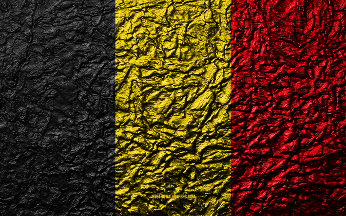 Flag of Belgium, 4k, stone texture, waves texture, Belgian flag, national symbol, Belgium, Europe, stone background