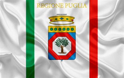 İtalya&#39;nın Apulia bayrağı, 4k, ipek doku, Apulia, ipek bayrak, B&#246;lgeler, İtalyan bayrağı, bayrak Apulia, İtalya, idari alanı