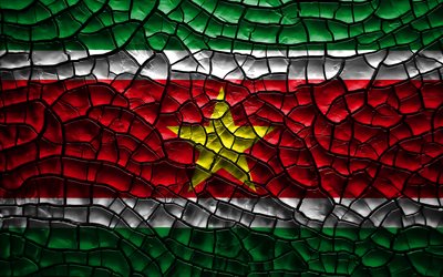 Flag of Suriname, 4k, cracked soil, South America, Surinamese flag, 3D art, Suriname, South American countries, national symbols, Suriname 3D flag