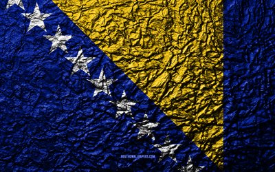Bosna-Hersek bayrağı, 4k, taş doku, dalgalar doku, ulusal sembol, Bosna-Hersek, Avrupa, taş arka plan