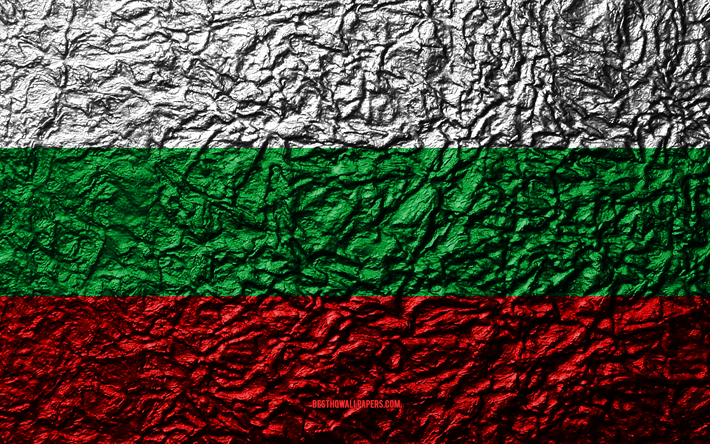 Flagga av Bulgarien, 4k, sten struktur, v&#229;gor konsistens, Bulgarien flagga, nationell symbol, Bulgarien, Europa, sten bakgrund