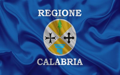 İtalya&#39;nın Calabria bayrağı, 4k, ipek doku, Calabria, ipek bayrak, B&#246;lgeler, İtalyan bayrağı, bayrak Calabria, İtalya, idari alanı