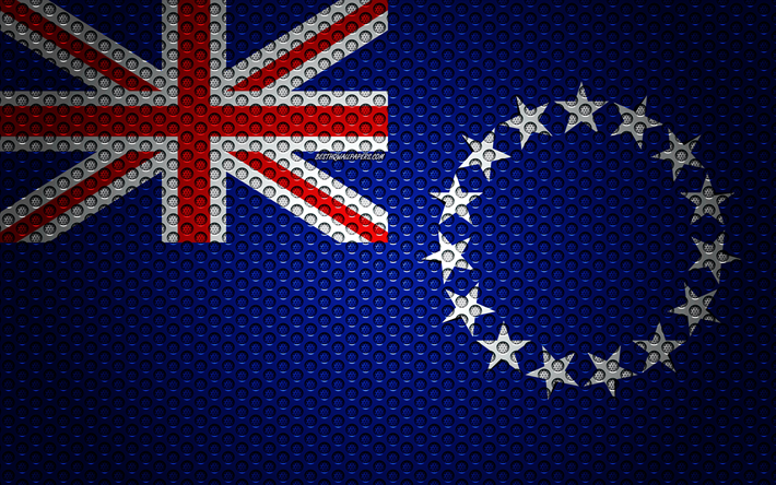 Lipun Cook Islands, 4k, creative art, metalli mesh rakenne, Cook-Saarten lipun alla, kansallinen symboli, Cook Islands, Oseania, liput Oseania maissa