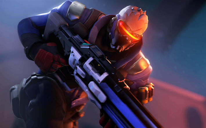 Soldier 76, 4k, cyber warrior, darkness, Overwatch, Overwatch characters, Soldier 76 with weapon