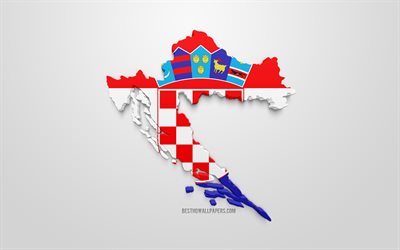 3d lippu Kroatia, siluetti kartta Kroatia, 3d art, Kroatian lippu, Euroopassa, Kroatia, maantiede, Kroatia 3d siluetti