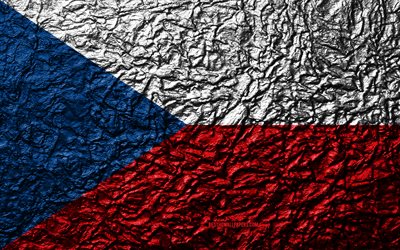 Flag of Czech Republic, 4k, stone texture, waves texture, Czech Republic flag, national symbol, Czech Republic, Europe, stone background