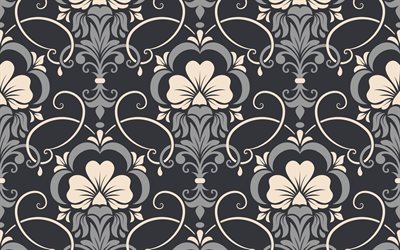 damasco textura perfeita, plano de fundo cinza, textura da flor, perfeita fundos, damasco padr&#227;o sem emenda