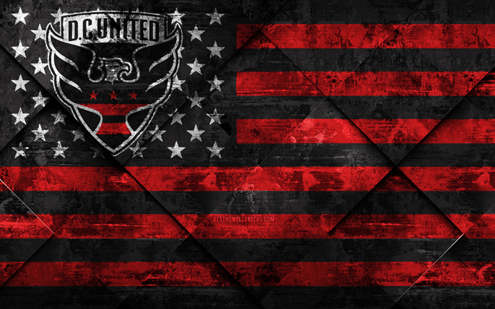 O DC United, 4k, Bandeira americana clube, grunge arte, grunge textura, Bandeira americana, MLS, Washington, EUA, Major League Soccer, Bandeira dos EUA, futebol