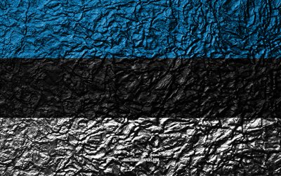 Viron lipun alla, 4k, kivi rakenne, aallot rakenne, Viron lippu, kansallinen symboli, Viro, Euroopassa, kivi tausta