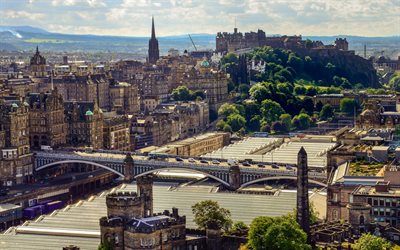 Edinburgh, kaupungin panorama, kes&#228;ll&#228;, illalla, Skotlanti, UK
