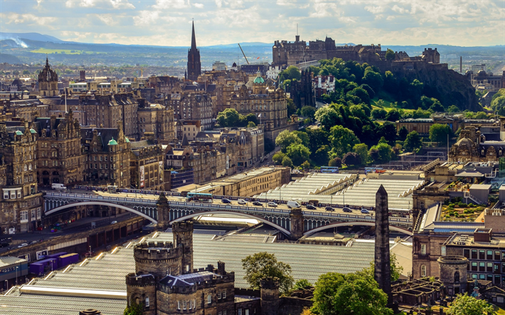 Edinburgh, panorama city, sommar, kv&#228;ll, Skottland, STORBRITANNIEN