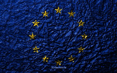 Flag of European Union, 4k, stone texture, waves texture, European Union flag, national symbol, European Union, Europe, stone background